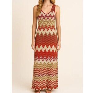 SANCTUARY Women Maxi Crochet Dress Sleeveless Chevron Sz L Multicolor Boho 29-9